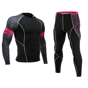 Ensemble de compression de course à pied pour homme avec rashguard uni personnalisé - Vêtements de sport respirants et écologiques en spandex/polyester - Product Image 1