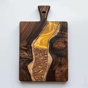 Tabla de cortar de resina hecha a mano con diseño epoxi remolino blanco azul ideal para chefs creativos y exhibiciones de cocina modernas - Product Image 2