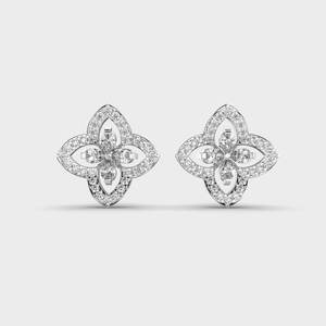Boucles d'oreilles en diamant de laboratoire de coupe ronde de style vintage en or massif 14 carats boucles d'oreilles de fiançailles de mariage 1 + 1 diamant CTW - Product Image 5