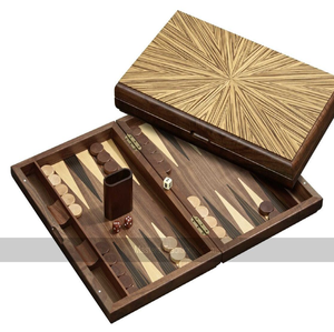 Backgammon en bois de ronce, élégants accents en bois et or, jeu de table de luxe, design élégant et unique, disponible en gros - Product Image 3
