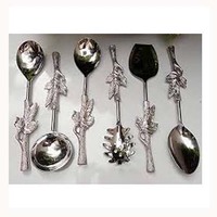 Ensemble d'ustensiles plaqués or antique avec poignée plate Outils de cuisson Deux types et formes de louches et de spatules différents