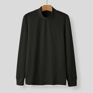 Camiseta de Punto Casual de Lujo para Hombre, 100% Poliéster, Ligera, Manga Larga, Cuello Alto Simulado, Color Sólido, Camiseta Básica, Jersey con Serigrafía - Product Image 3