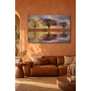 Impression sur toile Fida : Trois arbres reflétés dans l'eau au coucher du soleil - Product Image 2