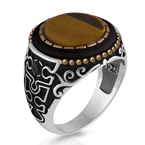 Anello classico da uomo 925 in argento Sterling con pietra a occhio di tigre - Product Image 1