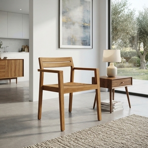 Sillón de Jardín de Madera de Teca Sólida con Asiento de Listones, Acabado Natural Minimalista, Silla Lateral para Patio Exterior, Diseño Artístico Decorativo - Product Image 5