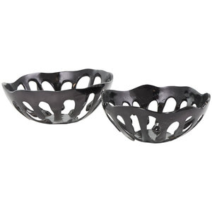 Lot de 2 bols à fruits écologiques en métal aluminium fabriqués à la main avec revêtement noir Centre de table de fête - Product Image 1