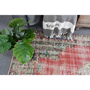 Vintage Turkish Wool <b>Rug</b> 5.4 X 7.6 ft Large Bohemian Red Beige Area Patchwork Design Latex Backed for Hallway Bedroom <b>Bedside</b> - Product Image 3