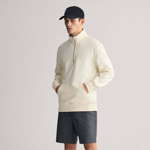 Men Quarter Zip Pullover Light Beige Solid Color Sweatshirt Long Sleeve Stand Collar Streetwear Lightweight Casual Top - Product Image 1