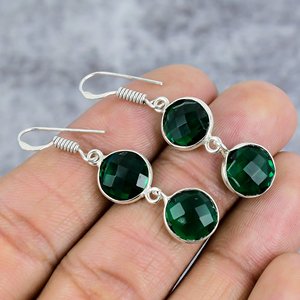 Pendientes colgantes de piedras preciosas redondas de Plata de Ley 925 con diópsido cromado para mujer, pendientes bohemios llamativos, regalo para ella - Product Image 1