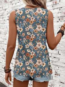Trendy 2025 Floral Tank for Women Round Neck <b>Sleeveless</b> Style Slim Fit Perfect for Summer Fashion - Product Image 3