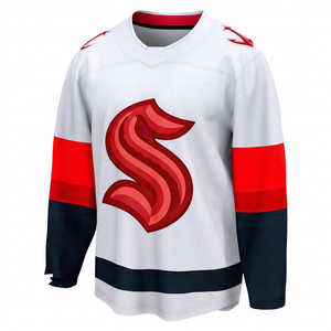 Maillot de hockey blanc des Seattle Kraken, unisexe, manches longues, col en V, logo imprimé numériquement, multi-positions, respirant, antibactérien, été - Product Image 5
