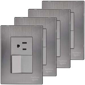 Interruttore a Muro, MXIOI-004, 4 Pezzi, Presa/Interruttore, 125-250VAC, 10/15A, 50/60Hz, Argento, Acciaio Inossidabile/PC. - Product Image 1