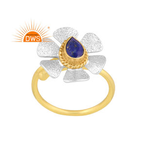 Latest Handmade Design 18K Gold Plated Natural <b>Lapis</b> <b>Lazuli</b> Gemstone Floral Design Stackable <b>Ring</b> Demi Fine Jewelry Manufacturer - Product Image 1