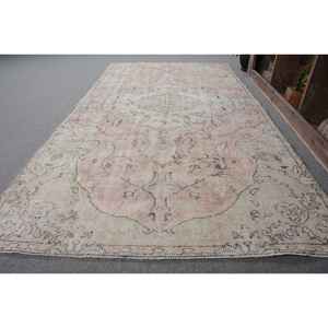 Alfombra turca de área grande Vintage de 9x12, 4x8 pies, rosa, Beige, patrón de retazos, látex de lana para decoraciones de sala de estar para adolescentes - Product Image 2