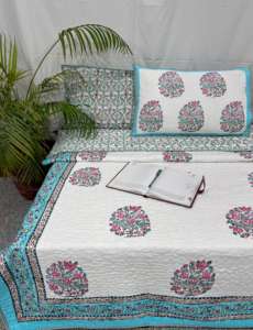 Couette 100% coton imprimé fleuri écologique fabriqué à la main avec taies d'oreiller bloc à la main imprimé Jaipur ensemble de couette en coton - Product Image 4