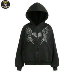 Sudadera con Capucha Informal de Invierno Gruesa y Personalizable al por Mayor Directo de Fábrica, con Cremallera de Pedrería e Impresión Digital - Product Image 1