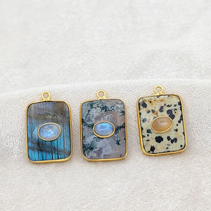 925 Sterling Silver Fine Pendentifs Charmes Rectangle Lisse Mousse Agate Incrustation Gemme Lunette Réglage Collier Faire En Vrac - Product Image 3