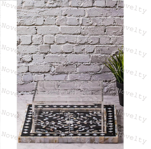 Plateau de service de luxe écologique fait à la main Plateau décoratif plat en bois de toffee au chocolat et nacre pour bonbons Design plat - Product Image 3