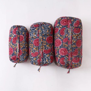 Beautiful Indigo Red Vintage Eco-Friendly Cotton for Cases Hand Block Printed Vanity <b>Bag</b> Set Quilted Cosmetic Pouches Set - Product Image 1