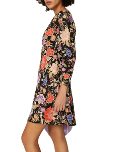 Robe à fleurs noire courte en georgette de style bohème de qualité exportée pour femmes offrant l'équilibre parfait entre confort et style - Product Image 6