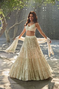Venta caliente exclusiva fiesta blanca boda ropa festiva hermosa Lehenga Choli Georgette secuencia trabajo monedero étnico adultos - Product Image 6