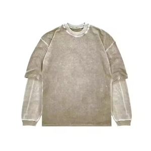 T-shirt pour homme à manches doubles en coton de qualité supérieure, lavage à l'acide, coupe classique, double couche, écologique, léger et respirant - Product Image 2