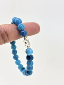 Natural Blue Apatite <b>Sterling</b> <b>Silver</b> Smooth Round <b>Beaded</b> Women's Luxury Gift <b>Bracelet</b> 8mm Anxiety Relief - Product Image 2