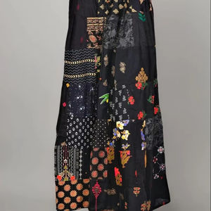 Lo último en Falda acampanada con estampado bohemio elegante para mujeres y niñas para verano, parche largo informal con decoración bordada de cintura elástica - Product Image 1