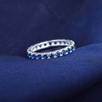 Saphir bleu pierres précieuses pleine éternité bague en argent Sterling 925 naturel à la mode or massif et saphir bijoux 18k 1 pièces