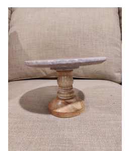 Marble Plate With Wooden Pedestal Cake Plate for Set of 2 Wedding and Home <b>Birthday</b> Decor Cake Display Stand Made in India - Product Image 3