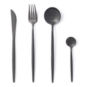 Ensemble de couverts en acier inoxydable pour la restauration, vaisselle de mariage, couverts faits à la main, noir brillant, ensemble de 4 - Product Image 2