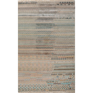 Alfombra Manchaha de Lana y Seda de Bambú Anudada a Mano, Color Marfil, con Patrón Geométrico para el Hogar o Pasillo, Rectangular 9x12 - Modelo Les-2509, Alfombras Jaipur US - Product Image 1