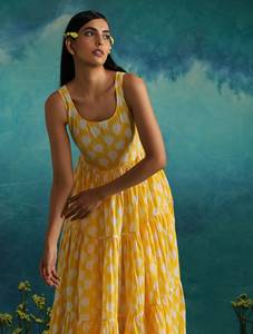 Vestido largo bohemio de gran venta para mujer, nueva colección, vestido de borla con escote en V y estampado Floral de algodón con decoración de botones - Product Image 4