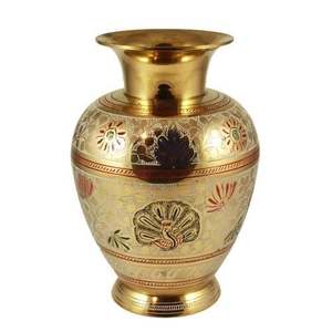 Vase à fleurs en laiton de haute qualité paon gravé multicolore avec finition polonaise pour la décoration de table et la décoration de table - Product Image 4