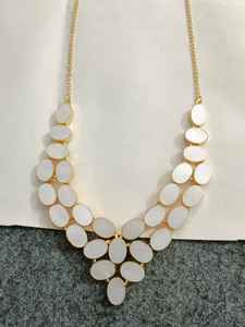 Elegant White Stone <b>Necklace</b> Gold Plated Brass Jewelry Skin Friendly Handmade Design Fashion Women Classic Style Bridal Gift - Product Image 3