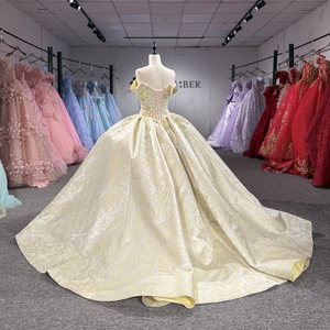 Vestido de Quinceañera sin Tirantes con Bordado Floral Dy1527, Vestido de Novia de Satén con Cola Larga Plisada, Jancember - Product Image 5