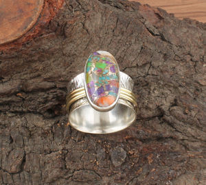 Natural Spiny Oyster <b>Copper</b> Turquoise Ring 925 Sterling Silver Wide <b>Band</b> Ring for Women Wholesale Handmade - Product Image 5