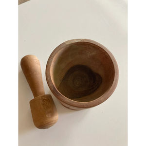 Juego de mortero y Maja redonda de madera de bambú de calidad Lux, utensilios de tamaño mediano hechos a mano, ideales para utensilios de cocina y cocina - Product Image 6