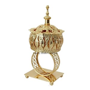 Luxe Arabe Mubkhar Designer Haute Qualité Or Fini Bougeoir Cire Fondoir Encens Bakhoor Brûleur Et Titulaire De L'Inde - Product Image 1