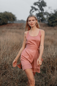 Mini robe d'été sans manches Boho/robe Boho courte rose/robe à bretelles avec ceinture/rose poussiéreux - Product Image 3