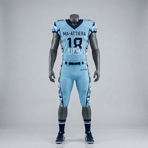 Custom Light Blue Football Jerseys <b>Padded</b> <b>Pants</b> Team Uniform Geometric Side Panel Number 18 Performance Sportswear Football Gear - Product Image 1