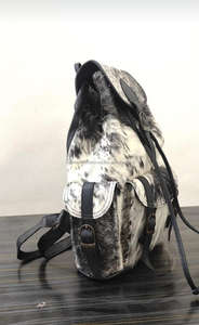 Sac à dos en cuir véritable de vachette à poils avec fermeture éclair et motif lettres, sac de voyage tendance pour ordinateur portable et école HNBP-0091 - Product Image 5