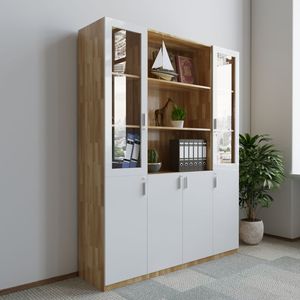 THS68019 Archivador de Madera de Caucho con 3 Compartimentos, Bloqueable y Móvil, 160x40x220cm, Moderno y Minimalista para Oficina, Taller u Hogar - Product Image 2