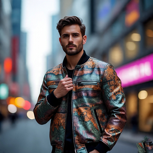 Chaquetas con cremallera completa para motocicleta de cuero genuino con estampado digital personalizado para Hombre | Chaqueta de motorista de cuero de oveja sublimada para hombre - Product Image 4