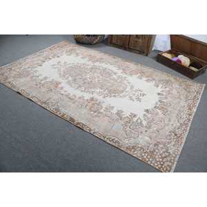 Tapis vintage de grande taille 5,5 x 9,1 pieds, tapis turc en laine à bordures brunes et blanches - Product Image 4