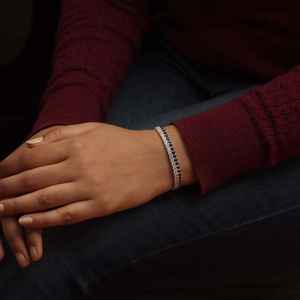 925 Sterling Sliver <b>Black</b> and White Moissanite Diamond Classic Tennis <b>Bracelet</b> For <b>Women</b> Luxurious and Party Wear Jewelry - Product Image 3