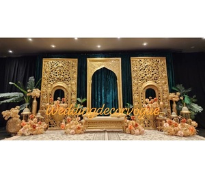 ชุด mandap งานแต่งงานสีทองหรูหราสำหรับตกแต่งสถานที่ในร่มด้วยการออกแบบดอกไม้และรูปลักษณ์แบบดั้งเดิมคลาสสิกจากอินเดีย - Product Image 6