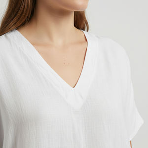 Tunique décontractée ample à col en V large, manches courtes, respirante, avec poches, 100% lin, printemps/été - Product Image 3