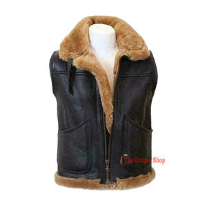Gilet en cuir d'agneau véritable pour hommes Bomber Gilet en fourrure de style peau de mouton-Vestes décontractées sans manches Gilet d'hiver-Unisexe - Product Image 6