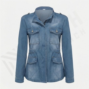 Chaqueta Vaquera de Mezclilla Personalizada de Primera Calidad, Color Personalizado, para Mujer, Abrigo Largo de Tela de Algodón, con Botones, Sólido, Invierno, Talla Grande, Procesamiento en Crudo, Lavado - Product Image 1